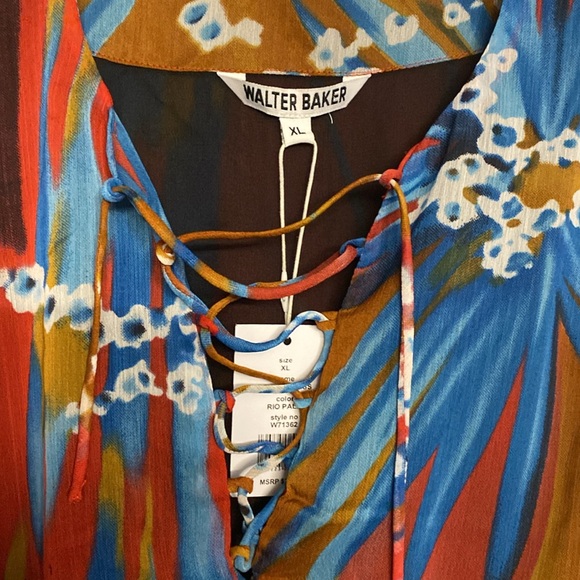 NWT flawed Walter Baker Devina Dress, Size XL Color Rio Palm - Picture 5 of 13